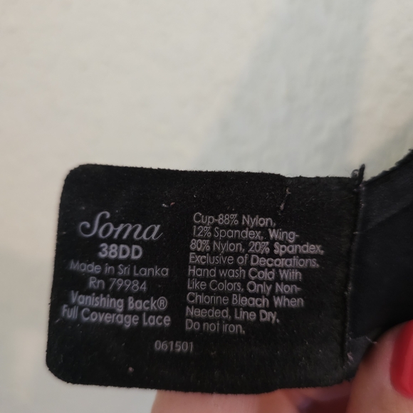 Soma Vanishing Back Bra 38DD Black Lace/Cream Full Coverage Underwire Padded - Picture 4 of 5